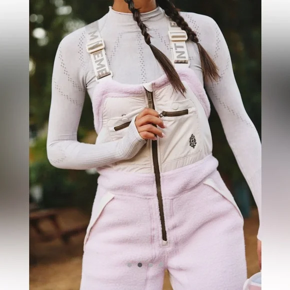 Free people fp movement hit the slopes Sherpa overalls rose quartz NWT